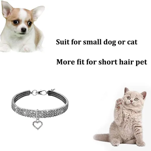Vista 5 de Juego de Collar y Correa de Perro con Diamantes de Imitación y Perlas, Ajustable, Perros/Gatos Pequeños, Hembra, Elegante, Perla