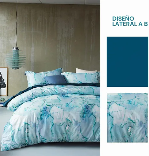Vista 2 de MILDLY Juego de funda nórdica floral de mármol azul y verde acuarela 3