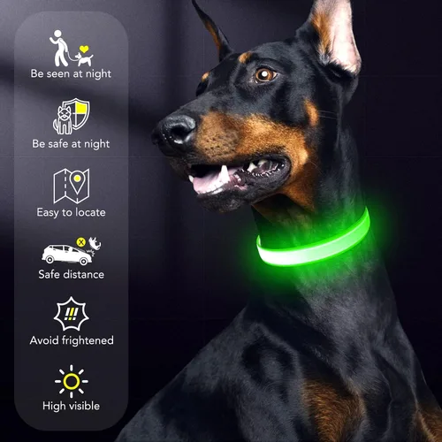 Vista 6 de Collar de perro con luz LED, recargable por USB, tamaño ajustable, correas de nailon TPU resistentes, collares básicos de seguridad para perros