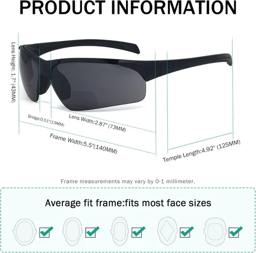 Vista 3 de Eyekepper TR90 Gafas de sol bifocales sin montura irrompibles para deportes de béisbol, correr, pesca, conducción, golf, softbol, senderismo, Lente