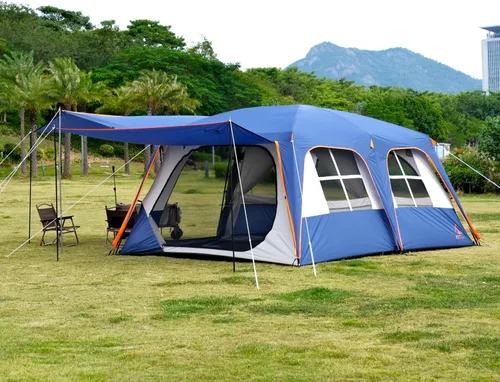 Vista 18 de KTT Extra Large Tent 12-14 Person,Family Cabin Tents,2 Rooms,Straight Wall,2 Doors 4 Windows with Mesh,Waterproof,Double Layer,Big Tent for Azul