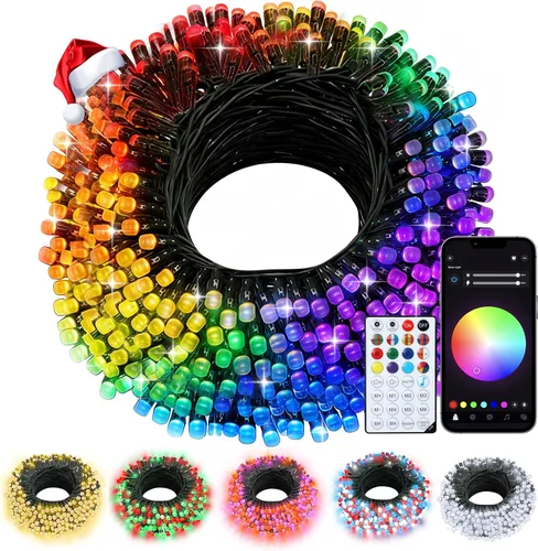 Vista 11 de echosari - Guirnalda de luces inteligentes de Navidad de 33 pies que cambian de color 100 LED Fairy Light with App, Music Sync RGB Built in Chip