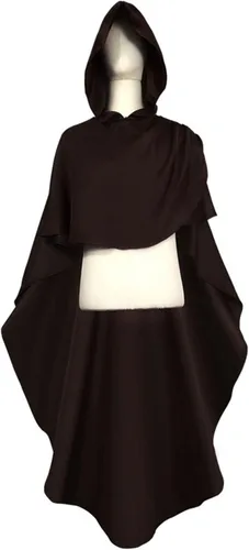 Vista 3 de Capa mediana con capucha para mujer, abrigo vintage con botones de moda, capa de lana, capa medieval con capucha