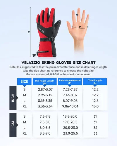 Vista 6 de VELAZZIO Guantes de esquí impermeables y transpirables, guantes de snowboard, 3M Thinsulate aislados cálidos guantes de nieve, para hombres y mujeres