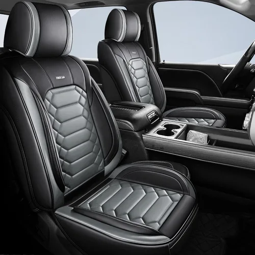 Vista 14 de FREESOO - Funda de asiento personalizada Silverado 1500/2500/3500 2014-2018, color negro custom fit, faux leather, waterproof, 5 seats, airbag
