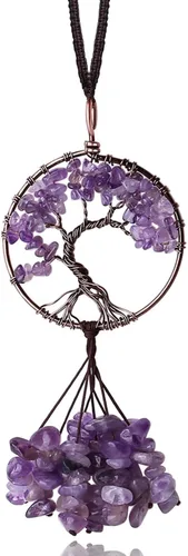 Vista 10 de MAIBAOTA Adorno colgante de cristal redondo negro obsidiana decoración árbol de la vida espiritual habitación decoración de pared lindo coche espejo