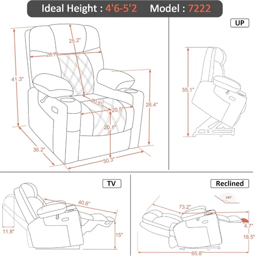 Vista 3 de MCombo Silla reclinable pequeña con triple motor eléctrico para ancianos Café