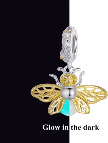 Vista 2 de Qings Colgante luminoso de plata de ley 925 que brilla en la oscuridad, para collares o pulseras, lindos animales, abalorios, regalo para mujeres
