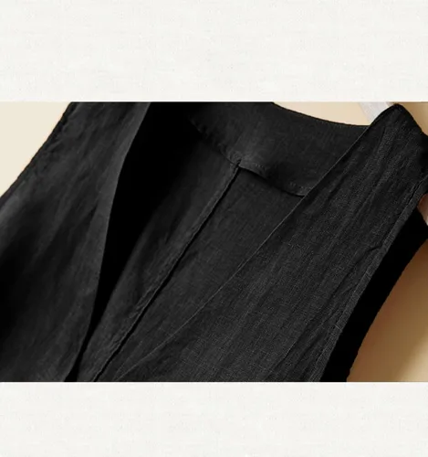 Vista 4 de Chaleco de lino de algodón para mujer, casual, con botones, cuello en V, chaleco sin mangas con bolsillos