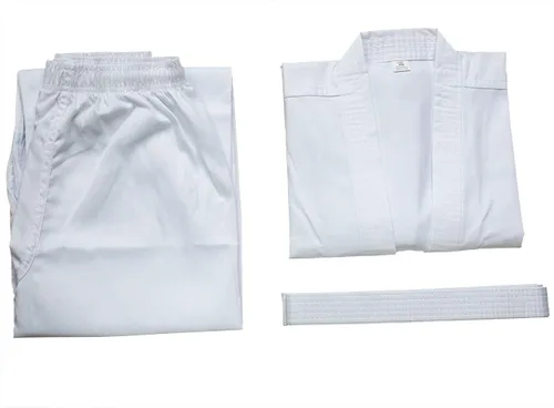 Vista 7 de FLUORY Uniforme de karate con cinturón libre, blanco Karate Gi para niños y adultos, talla 000-6