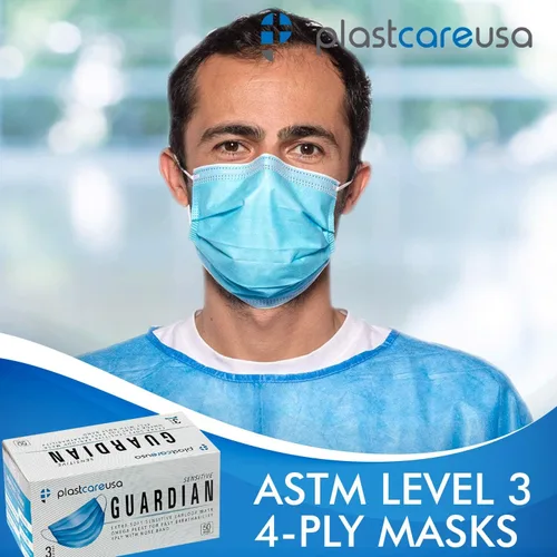 Vista 7 de Paquete de 100 máscaras faciales desechables ASTM Nivel 3 de 4 capas azules y 100 negras
