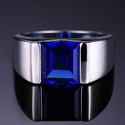 Vista 2 de JewelryPalace Men's Square 2-3ct Natural Smoky Quartz Created Ruby Alexandrite Sapphire Simulated Emerald Engagement Ring, 14K White Gold Plated 925