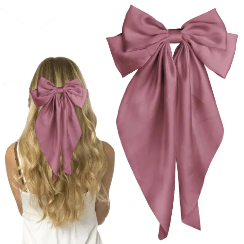 Vista 14 de Pufandor - Lazo para el cabello de satén sedoso para mujeres, lazos rojos para niñas, pasadores de lazo, cola larga con clips, lazos grandes