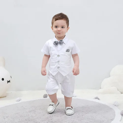 Vista 3 de HOSUKKO - Traje de bebé para caballero, mamelucos + boina + corbatín (0-24 meses)