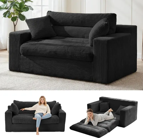 Vista 9 de Sofá cama convertible, sofá biplaza plegable con almohada, sofá cama plegable con soporte para la espalda, silla portátil, cómodo sofá de piso