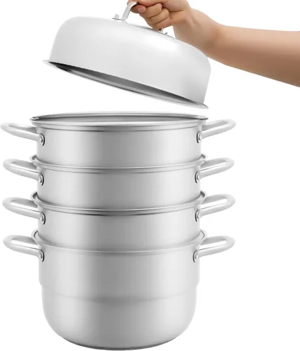 Vista 13 de Olla de vapor, olla de vapor de acero inoxidable de 3 niveles de 11 pulgadas con mango de tapa, inserto apilable para estufas
