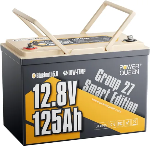 Vista 23 de Power Queen - Batería de litio LiFePO4 de 12 V/100 Ah con Bluetooth, batería de ciclo profundo de corte de baja temperatura con BMS de 100 A, 1280