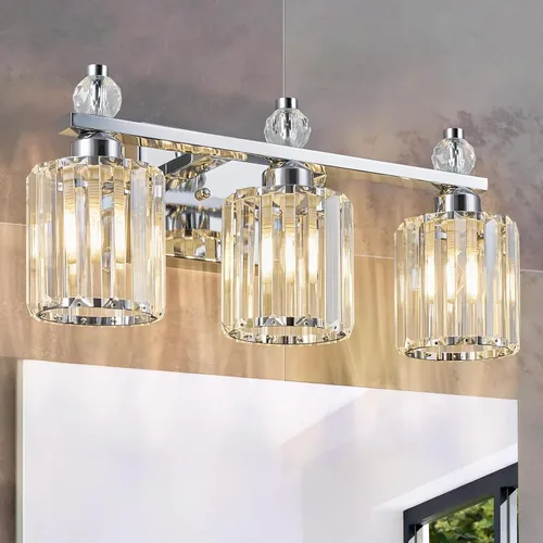 Vista 20 de Luces de Tocador de Baño de 3 Luces, Placado Negro, Modernas Luces de Tocador de Cristal para Baño, Luces de Tocador de Cristal para Usar Sobre