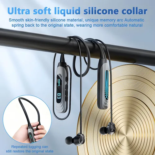 Vista 4 de MZYML - Auriculares Bluetooth con banda para el cuello 5.4, IPX5 impermeables con micrófono, 80 horas de reproducción, 1000 horas de espera