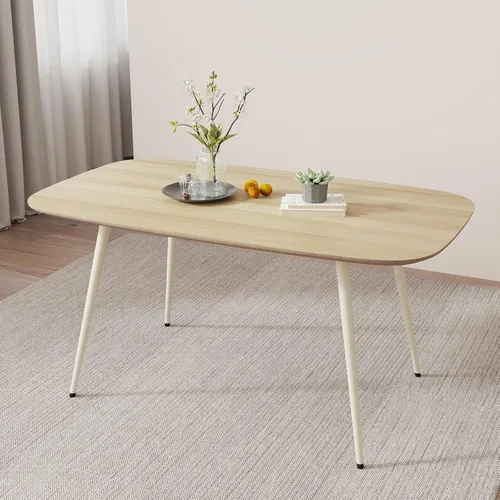 Vista 6 de HIPIHOM Mesa de comedor moderna de granja de 47.2 pulgadas, mesa de comedor rectangular de madera con patas de metal para 4 personas para comedor