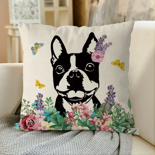 Vista 2 de GAGEC Fundas de almohada de primavera de 18 x 18 pulgadas, diseño de Boston Terrier, funda de almohada de Hello Spring Home, funda de cojín