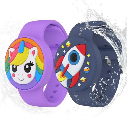 Vista 10 de Pulseras impermeables AirTag para niños, pulseras de silicona ocultas Donut & Owl