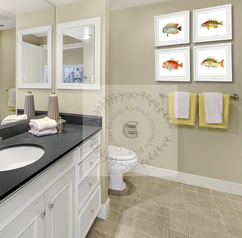Vista 2 de Juego de 4 impresiones artísticas de peces tropicales sin marco, color arco iris, decoración de baño de playa y pescado_4A