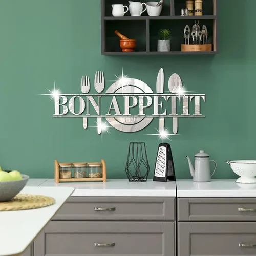Vista 3 de Incauca Bon Appetit - Calcomanías de pared de espejo acrílico 3D para cocina, cuchara, tenedor, cuchillo, espejo, calcomanías de pared, decoración
