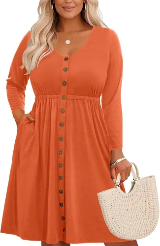 Vista 68 de Holipick Vestidos de verano para mujer, talla grande, casual, con bolsillos, acampanado, con botones, sin mangas, cuello en V
