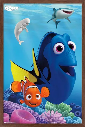Vista 15 de Trends International Disney Pixar Finding Dory - Póster de pared de Dory, 14.725 x 22.375 pulgadas, versión enmarcada de madera de granero