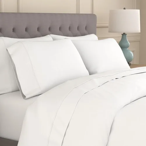 Vista 3 de Sealy Clean Comfort - Juego de sábanas de mezcla de algodón de 300 hilos con bandas de anclaje de ajuste seguro, tamaño individual, color blanco
