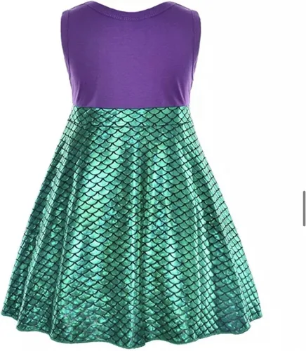 Vista 8 de Bows Bows Bows - Disfraz de princesa con cola de sirena Ariel, vestido casual, color verde y morado con diadema