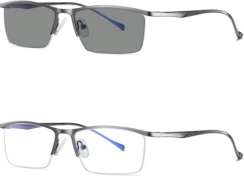 Vista 11 de Gafas de lectura fotocromáticas, gafas de lectura de tendencia, para hombres y mujeres, medio marco, para negocios, oficina, hombres