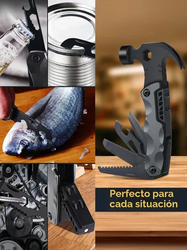 Vista 7 de Multiherramienta Accesorios de Camping Rellenos de Media para Hombres Regalos de Papá, 13 en 1 Herramientas Múltiples de Supervivencia Martillo