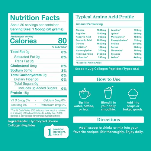 Vista 2 de Further Food - Polvo de péptidos de colágeno insípido - 100% alimentado con pasto, tipo 1 y 3 hidrolizado, 20g de colágeno por porción, apoya