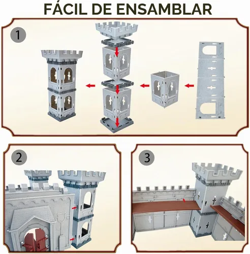 Vista 4 de Plustopoy Figuras de Soldados de Juguete de Caballeros de Castillo Medieval Hombres del Ejército, Juguete de Construcción de Castillo DIY de Los