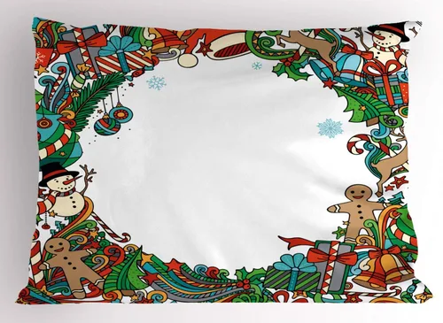 Vista 34 de Ambesonne Juego de 2 fundas de almohada navideñas, diseño de estrellas de Navidad y copos de nieve, letras retro, ropa de cama de microfibra