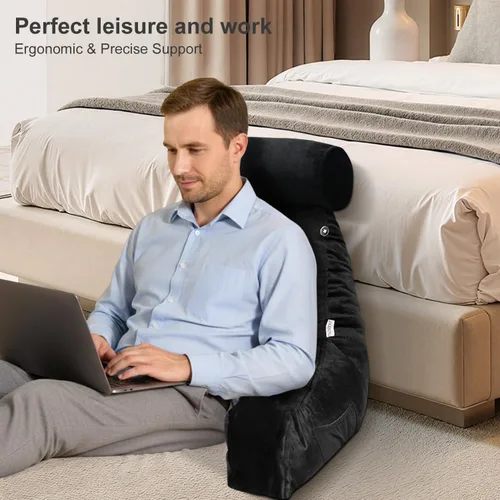 Vista 3 de Almohada de lectura para adultos sentados en la cama, respaldo Negro