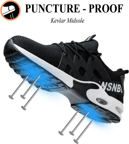 Vista 3 de LANSNBO Zapatos de punta de acero para mujer, zapatos de trabajo de seguridad indestructibles, con amortiguación de aire, ligeros, transpirables