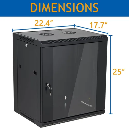Vista 2 de Gabinete de servidor de montaje en pared de 12U Gabinete de red Rack Enclosure Puerta