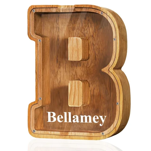 Vista 48 de Alcancía de madera grande personalizada con letras – Alcancía de letras para niños y niñas, regalo de cumpleaños (A)