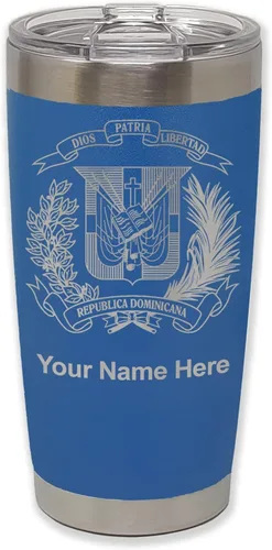 Vista 29 de LaserGram Taza aislada al vacío de 20 onzas, escudo de armas, República Dominicana, grabado personalizado incluido (gris)