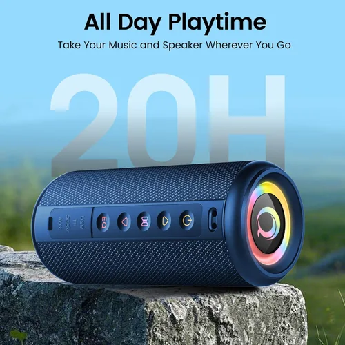 Vista 5 de Altavoz Bluetooth portátil, altavoz inalámbrico de 20W con sonido estéreo Azul