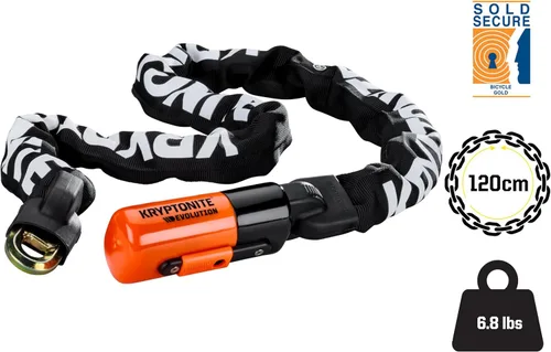 Vista 2 de Kryptonite Evolution 1012 Cerradura de Cadena para Bicicleta, Cadena de Acero de 10mm de 4 Pies de Largo, Cerradura de Cadena para Bicicleta