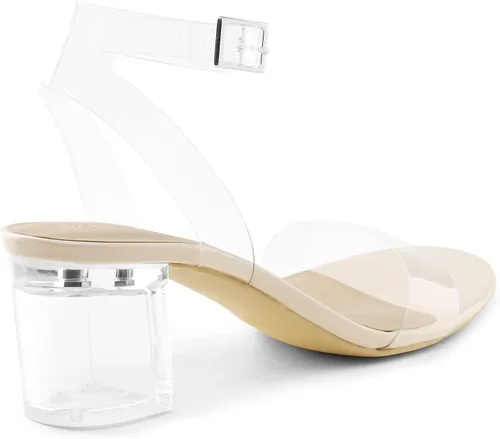 Vista 2 de DREAM PAIRS - Sandalias de tacón grueso y bajo para mujer, con correa al tobillo y puntera abierta, sandalias elegantes para fiestas