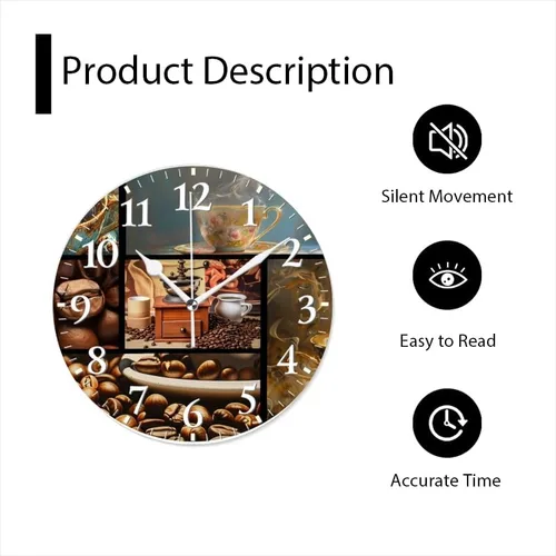 Vista 6 de Reloj de pared con movimiento de barrido sin tictac, funciona con pilas, relojes de pared analógicos decorativos para dormitorio, oficina, sala