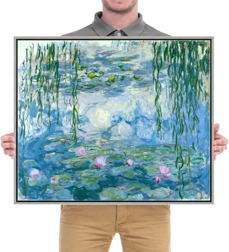 Vista 6 de Wieco Art Arte de pared enmarcado, lirios de agua por Claude Monet, lienzo, pinturas impresas, reproducción, lienzo moderno, arte de pared