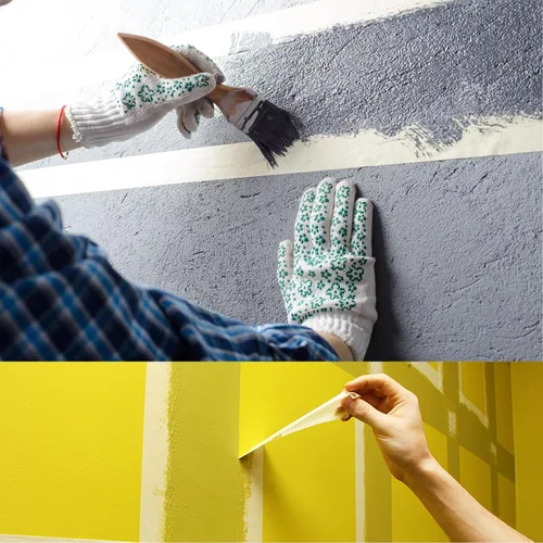 Vista 6 de Cinta adhesiva protectora ancha, cinta de pintores beige y blanca, cinta adhesiva de uso general para pintar paredes en el hogar, construcción