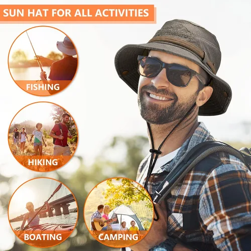 Vista 7 de Obling Sombrero de sol para hombres y mujeres, sombrero de pesca UPF 50 de ala ancha, sombrero de pescador Safari Boonie