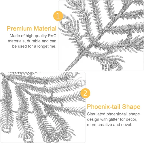 Vista 9 de GANAZONO Púas artificiales para árbol de Navidad, 6 piezas de cola plateada, cola de fénix única para manualidades decorativas